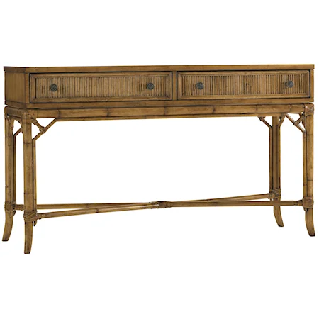 Two-Drawer Palm Coast Sofa Table with Rattan & Bamboo Accents